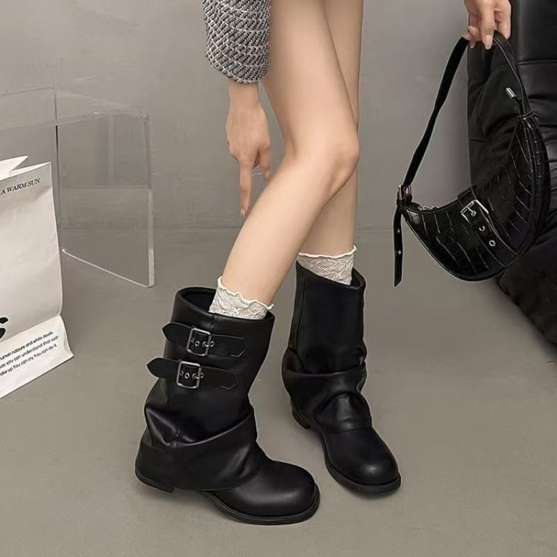 Women Black Slouchy Mid Calf B - Embroidery Garments ulasan dan harga