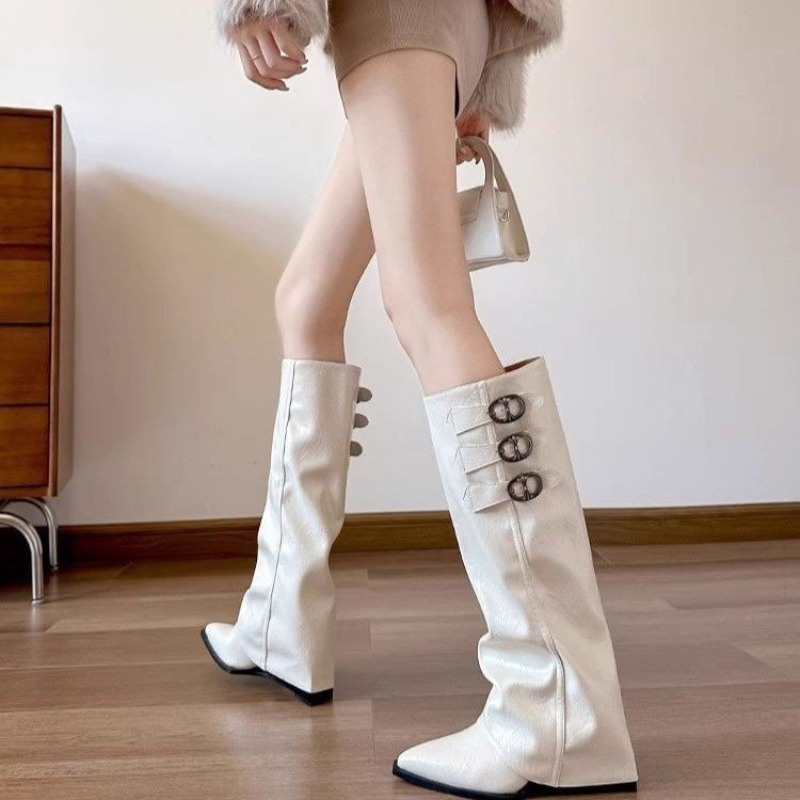 Women Pointed Toe Knee High Sl - Embroidery Garments ulasan dan harga