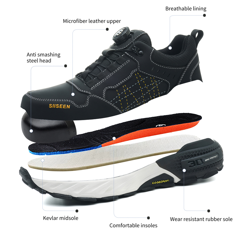 Black Leather Safety Shoes Sec - Embroidery Garments ulasan dan harga